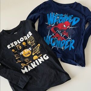 2 x Spider-Man & Space Themed cotton Kids Shirts 5T